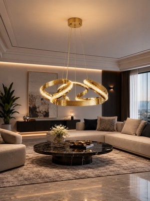 Markatech Felix Kristalli Gold Kaplamalı Kalın Çizgili Sarkıt 3 Renk Ledli Avize