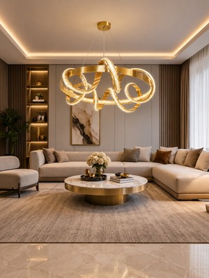 Markatech Armina Cristalya Serisi Gold Kaplamalı Kalın Çizgili Sarkıt 3 Renk Ledli Avize - Çap 50 cm