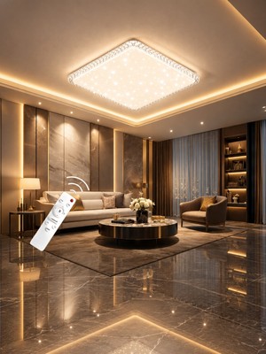 Markatech Bonita Cristalya Kare Plafonyer Kumandalı Dimmerli 3 Renk Ledli Avize - Çap 50 cm