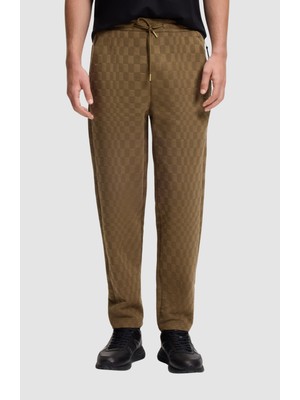 Boss Erkek Regular Fit Kare Desenli Beli Bağcıklı Yan Cepli Kahverengi Eşofman Altı 50569945-219