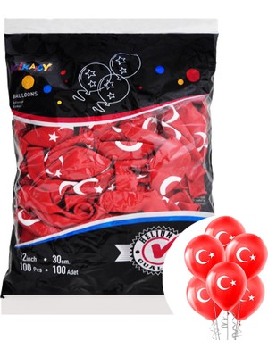Muka Türk Bayraği Balon 12 Inç-30 cm 100 Adet -Milli Bayramlar-
