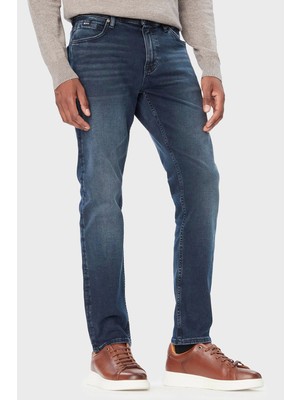 Boss Erkek Slim Fit Pamuklu Esnek Indigo Denim Dar Paça Lacivert Jeans 50568841-411
