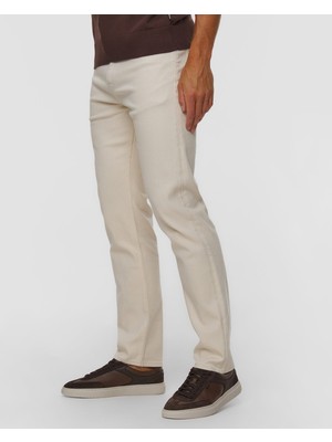 Boss Erkek Straight Fit Italyan Denim Kaşmir Karışımlı Normal Bel Düz Paça Ekru Jeans 50568863-118