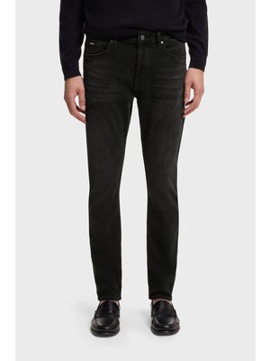 Boss Erkek Slim Fit Delaware Esnek Denim Normal Bel Dar Paça Siyah Jeans 50568813-022