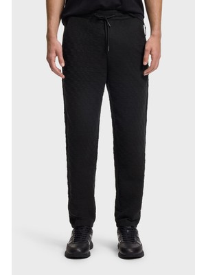 Boss Erkek Regular Fit Kare Desenli Beli Bağcıklı Yan Cepli Siyah Eşofman Altı 50569945-001