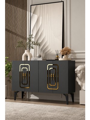 Dekortis Home Dekor 120DHDK15AA Eleni Lazer Desen Kapak Konsol Antrasit-Altın