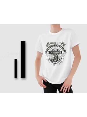 Bk Gift Motorsiklet Tasarımlı Erkek Beyaz T-Shirt -7, Arkadaşa Hediye, Doğum Günü Hediyesi, Sevgili Hediyesi Medium