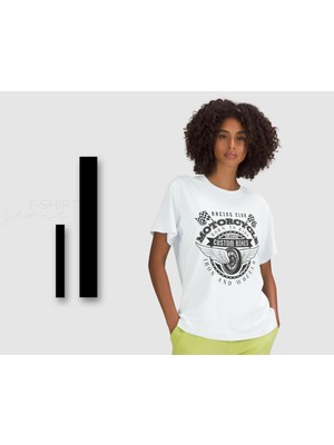 Bk Gift Motorsiklet Tasarımlı Kadın Beyaz T-Shirt -7, Arkadaşa Hediye, Doğum Günü Hediyesi, Sevgili Hediyesi x Large