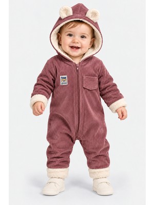 BEBEKİZ Içi Welsoft Dışı Kadife Kapüşonlu Kışlık Unisex Bebek Astronot Tulum Kulaklı Kapüşonlu Fermuarlı Uyku Tulumu