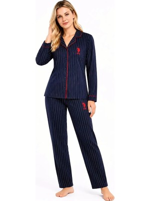U.S. Polo Assn. Kadın %100 Pamuk Boydan Düğmeli Pijama Takımı