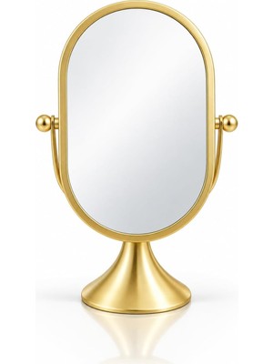 Tr Gold Oval Masaüstü Makyaj Aynası – Ayarlanabilir Ayaklı Dekoratif Vanity Ayna