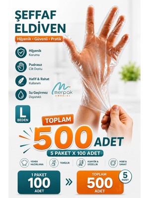 Tr Şeffaf Eldiven Hışır Poşet Eldiven Tek Kullanımlık 5 x 100 Adet