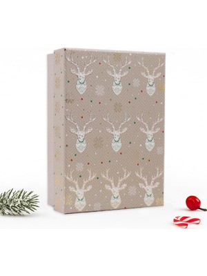 Tr Yılbaşı Hediye Kutusu – 28X20X8 cm Noel Temalı Kapaklı Hediye Kutusu | Dayanıklı Karton, Varak Detaylı Yeni Yıl Hediye Paketi Kutusu Model 3