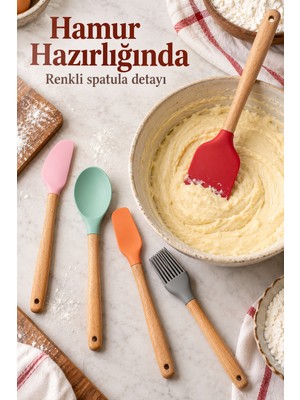 Mestore Renkli Mutfak Seti Spatula Kaşık ve Fırça