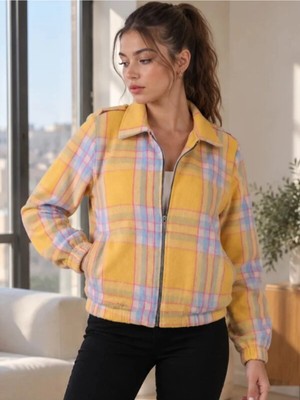 Armonika Kadın Sarı-Fuşya Önü Fermuarlı Kolu Lastikli Mont ARM-27K001040