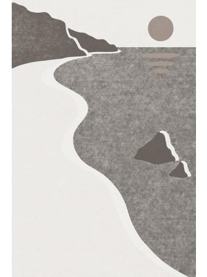 Tr Kıyı Deniz Manzaralı Modern Halı, Kaymaz Taban, Makinede Yıkanabilir, Dijital Baskı Salon, Mutfak ve Yatak Odası Halısı, Açık Gri, 120X180 cm