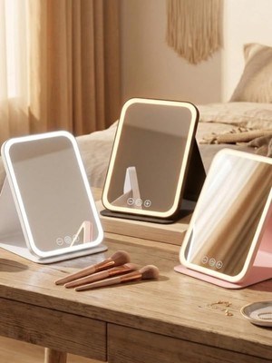 Tr LED Makyaj Aynası Işıklı Katlanabilir Masaüstü Makyaj Aynası 3 Aydınlatma Modlu Makyaj Aynası