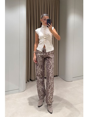 Magarde Gabardin Bağlama Detaylı Pantolon- Kahverengi