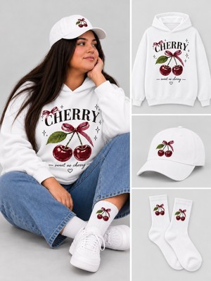 Hai Collection Haı Collectıon Kapüşonlu Oversize Sweatshirt Beyaz Şapka Çorap 3'lü Set Unisex