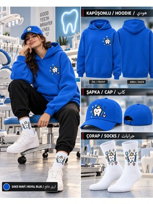 Hai Collection Haı Collectıon Kapüşonlu Oversize Sweatshirt Mavi Unisex 3'lü Set Şapka Çorap