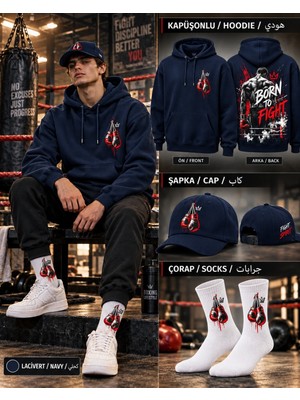 Hai Collection Haı Collectıon Kapüşonlu Oversize Sweatshirt Lacivert 3'lü Set Şapka Çorap Unisex