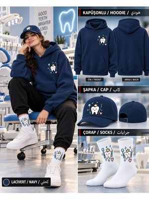 Hai Collection Haı Collectıon Kapüşonlu Oversize Sweatshirt Lacivert Unisex 3'lü Set Şapka Çorap
