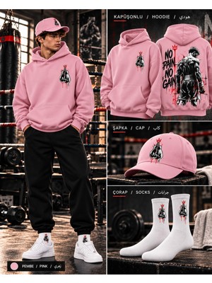 Hai Collection Haı Collectıon Kapüşonlu Oversize Sweatshirt Pembe 3'lü Set Şapka Çorap Unisex