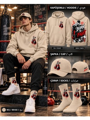 Hai Collection Haı Collectıon Kapüşonlu Oversize Sweatshirt Bej 3'lü Set Şapka Çorap Unisex