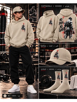 Hai Collection Haı Collectıon Kapüşonlu Oversize Sweatshirt Bej 3'lü Set Şapka Çorap Unisex