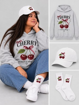 Hai Collection Haı Collectıon Kapüşonlu Oversize Sweatshirt Gri Şapka Çorap 3'lü Set Unisex