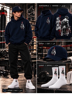 Hai Collection Haı Collectıon Kapüşonlu Oversize Sweatshirt Lacivert 3'lü Set Şapka Çorap Unisex