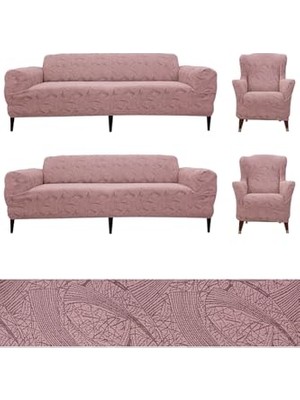 Ceylan Adam Jakarlı Sehra Desen 3 3 1 1 Lastikli Kanepe Örtüsü, Koltuk Kılıfı Pembe 180 x 230, Lastikli Koltuk Örtüsü