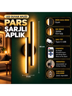Neeko PARS Şarjlı Modern LED Duvar Apliği Günışığı Taşınabilir Usb KUMANDALI