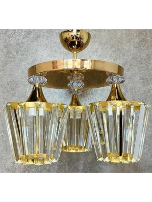Ceylan Adam Konık 3'lü Modern Kristal Avize Gold