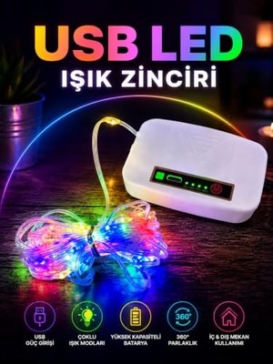 Ceylan Adam USB Şarjlı Renkli Rgb LED Işık 8 Modlu - Dekoratif Peri LED 8 Metre Iç Dış Mekan