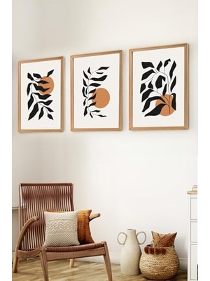Ceylan Adam Premium Ahşap Çerçeveli 3'lü Modern Iskandinav Bohem Tarz Dekoratif Ev Dekorasyonu Tablo Seti-Set2 MYK3002-2