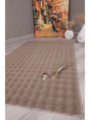 Ceylan Adam Dekoratif Bubble Uzun Tüylü Yumuşak Puffy Peluş Kaymaz Yıkanabilir Salon Koridor Halı Yolluk Vizon 80 x 150