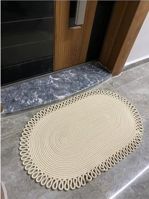 Ceylan Adam Dublin Serisi Jüt, Desenli Kapı Önü, Paspas, Banyo Paspası, Balkon Paspası/hediyelik, Ev Eşyası Krem 50 x 80