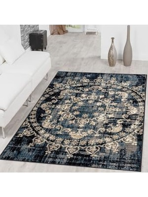 Ceylan Adam Dijital Baskı Yıkanabilir Kaymaz Taban Salon Halısı RVG1410, Lacivert, 120 x 180