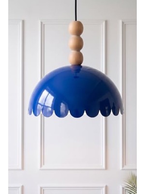 Ceylan Adam Bella Ahşap 3 Boncuklu Sarkıt Avize, Bohem Tavan Lambası ve Salon Mutfak Aydınlatması - Lacivert - 30 cm - Modern Dekoratif Tavan Armatürü