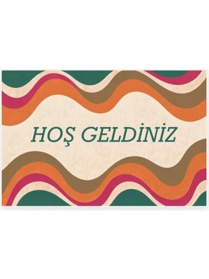 Ceylan Adam Hoş Geldiniz Yazılı Retro Dalga Kapı Paspası, Makinede Yıkanabilir, Kaymaz Kauçuk Taban, Dijital Baskılı Kapı Önü ve Antre Paspası, Retro Canlı, 40X60 cm