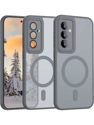 Ceylan Adam Samsung A15 Galaxy Için Kılıf Kamera Korumalı Magsafe ile Uyumlu Kablosuz Şarj Özellikli Mat Şeffaf Renkli Telefon Kılıfı (Gri)
