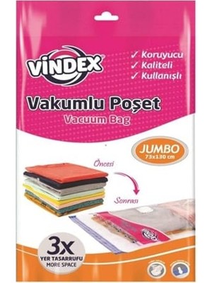 Ceylan Adam Yastık, Vindex Vakumlu Giyisi Yorgan Saklama Torbası Poşeti Hurç - Jumbo - 73X130 Cm. - 1 Paket