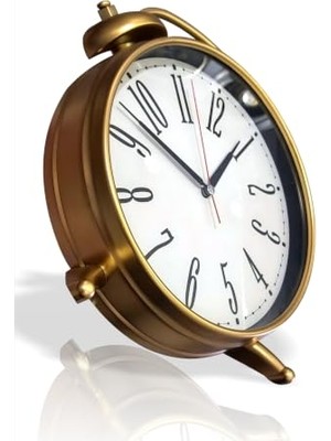 Ceylan Adam Çalar Saat Görünümlü Sessiz Duvar ve Masa Saati Altın Renk Camlı