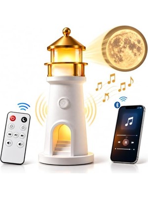 Ceylan Adam Gece Lambası, Deniz Feneri Ay Projeksiyonlu Led, Bluetooth Hoparlörlü, Uzaktan Kumandalı, 2400 Mah USB Şarjlı, Ayarlanabilir Işıklı Dekoratif Masa Lambası