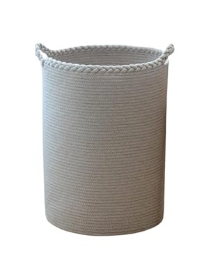 Ceylan Adam Jüt Kirli Sepeti Moderin Tasarım Oörgü Detaylı Hasır Çamaşır Oyuncak Havlu Battaniye Depolayıcısı Otel Ofis Yurt Kilinik ve Kreşler Için Organizer (Gri, 30 x 45 Cm)