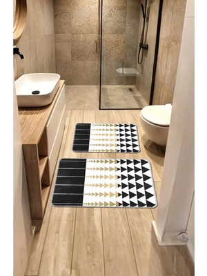 BigArts Home Dekoratif Modern Tasarım Kaymaz Taban Yıkanabilir Set Takım Gold Beyaz Banyo Paspası 50X60-60X90 cm