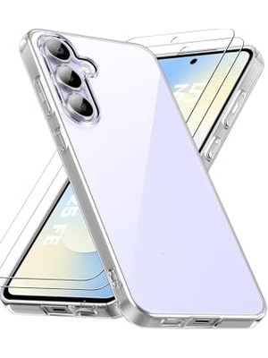 Ceylan Adam Samsung ile Uyumlu Galaxy S25 Fe Kılıf Kamera Çıkıntılı Korumalı Yumuşak Şeffaf Silikon + 9h Ekran Koruyucu Cam
