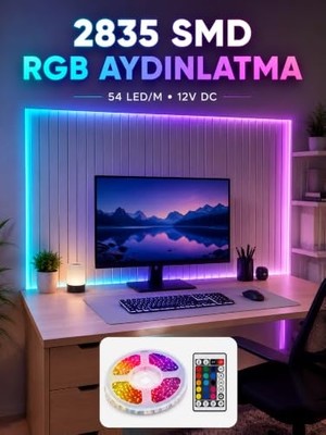 Ceylan Adam 5m Rgb Şerit LED Seti 12V 2835 Smd Kumandalı Ev Oda ve Dekoratif Ambiyans Aydınlatma