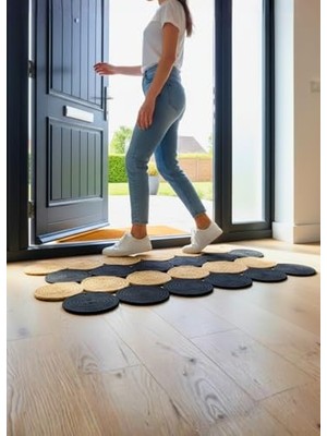 Ceylan Adam Fituristik Boho Ev Dekoru Çift Taraflı Kullanımına Uygun Dört Mevsim Dayanıklı Paspası (Hasır-Siyah, 60 x 90 Cm), Moderin Jüt Giriş Kapısı Banyo Klozet Önü Balkon–hol–mutfak Için